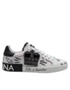 Dolce & Gabbana White Low Top Sneakers With Logo Patch On The Tongue And All-over Print In Leather Man In White
