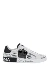 Dolce & Gabbana White Low Top Sneakers With Logo Patch On The Tongue And All-over Print In Leather Man