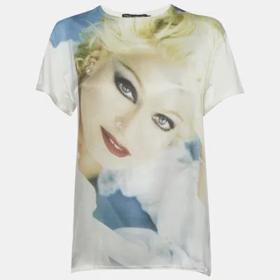 Pre-owned Dolce & Gabbana White Madonna Print Jersey And Satin Crewneck T-shirt S