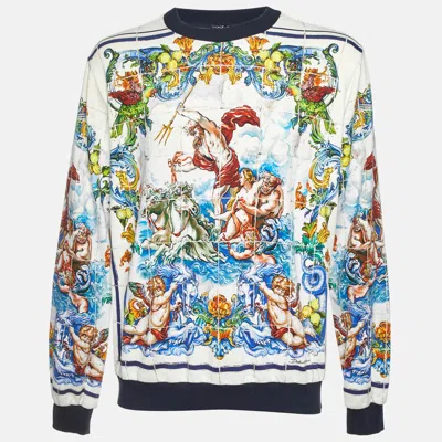 Pre-owned Dolce & Gabbana White Majolica Baroque Print Knit Sweatshirt Xxl