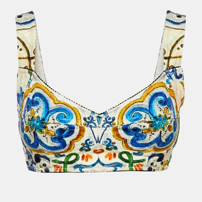 Pre-owned Dolce & Gabbana White Majolica Printed Cotton Bralette M