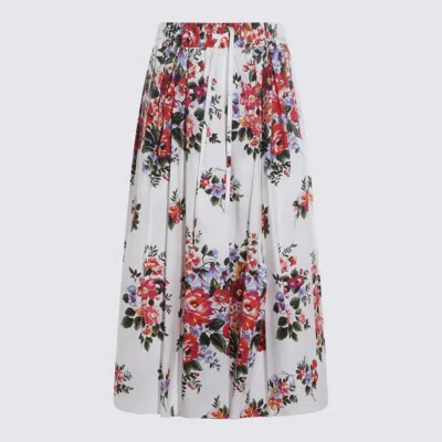 Dolce & Gabbana White Long Skirt With Floral Print And Elasticated Waistband In Cotton Woman