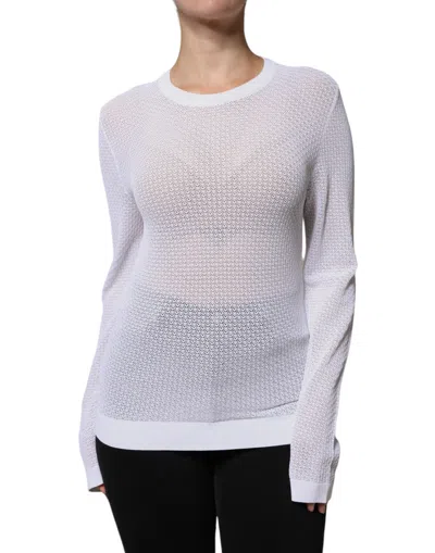 Pre-owned Dolce & Gabbana White Mesh See Through Long Sleeves Women's Top ()