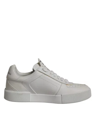 Dolce & Gabbana White Miami Leather Low Top Sneakers Women's Shoes In Gray