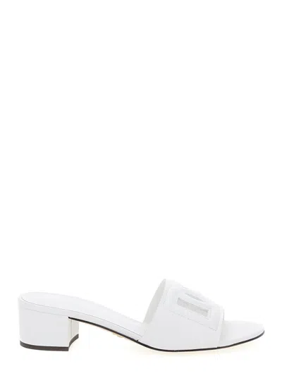 Dolce & Gabbana White Mules With Low Heel And Dg Millennials Detail
