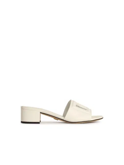 Dolce & Gabbana White Mules With Low Heel And Dg Millennials Detail In Smooth Leather Woman