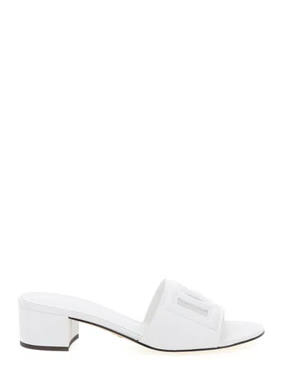 Dolce & Gabbana White Mules With Low Heel And Dg Millennials Detail In Smooth Leather Woman