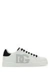 Dolce & Gabbana Portofino' White Low Top Sneakers With Perforated Logo In Leather In White