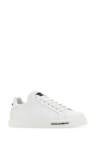Dolce & Gabbana Portofino' White Low Top Sneakers With Contrasting Logo Detail In Leather