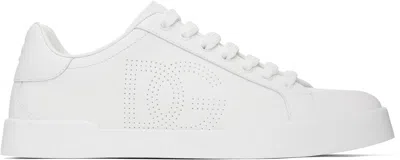 Dolce & Gabbana White Nappa Strobel Portofino Light Sneakers In 89642
