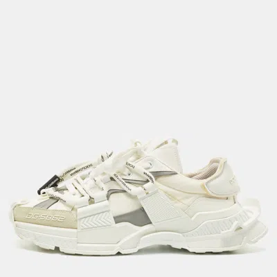 Pre-owned Dolce & Gabbana White Nylon And Suede Space Low Top Sneakers Size 43.5