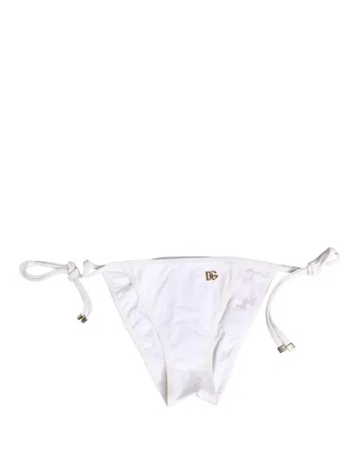 Dolce & Gabbana White Nylon Dg Logo Plaque Bikini Bottom Swimwear