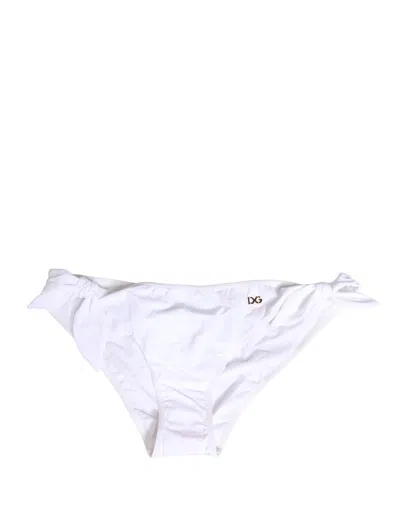 Dolce & Gabbana White Nylon Dg Logo Plaque Bikini Bottom Swimwear