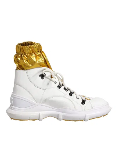 Pre-owned Dolce & Gabbana White Nylon Galileo High Top Sneakers Men's Shoes ()