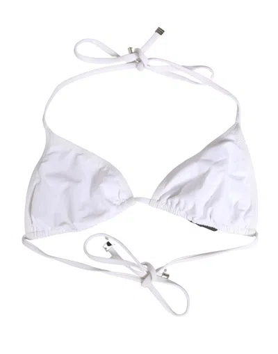Dolce & Gabbana White Nylon Triangle Beachwear Bikini Top Women's Swimwear