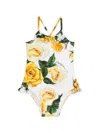 Dolce & Gabbana Rose-print Swimsuit In Yellow