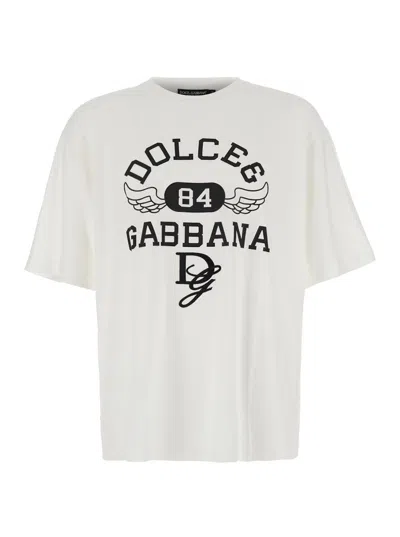 Dolce & Gabbana White Oversize T-shirt With Maxi Logo On The Front In Cotton Man