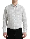 Dolce & Gabbana White Patterned Men Gold Formal Dress Shirt In White