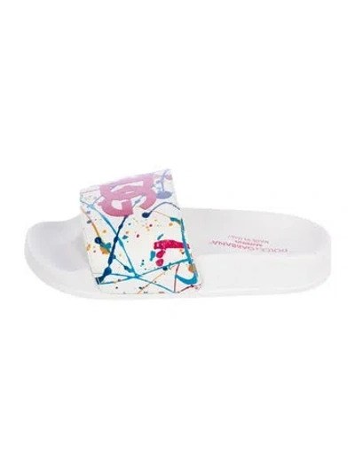Pre-owned Dolce & Gabbana Babies' White Patterned Slides With Branding Logo