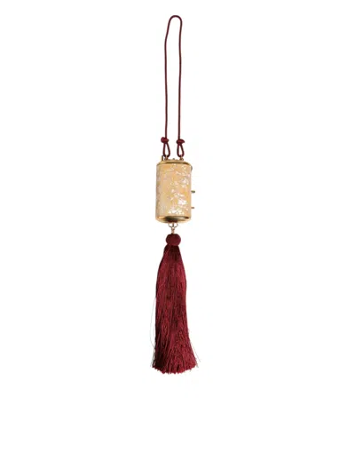 Pre-owned Dolce & Gabbana White Pearl Resin Gold Metal Red Tassel Pendant Women's Bag () In Multi