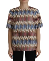 Dolce & Gabbana Chic White Pencil Print Short Sleeve Women's Blouse