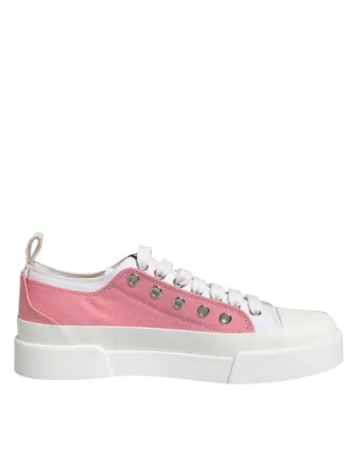 Pre-owned Dolce & Gabbana White Pink Canvas Low Top Sneakers Women's Shoes ()