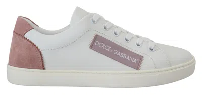 Dolce & Gabbana White Pink Leather Low Top Sneakers Women's Shoes