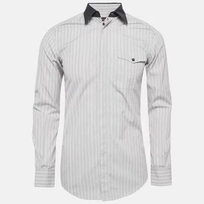 Pre-owned Dolce & Gabbana White Pinstripe Cotton Long Sleeve Shirt S