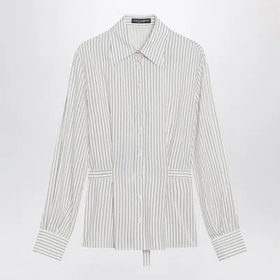 Dolce & Gabbana White Pinstriped Shirt In Silk And Cotton In Multi