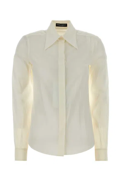 Dolce & Gabbana White Point Collar Crepe Shirt In Neutral