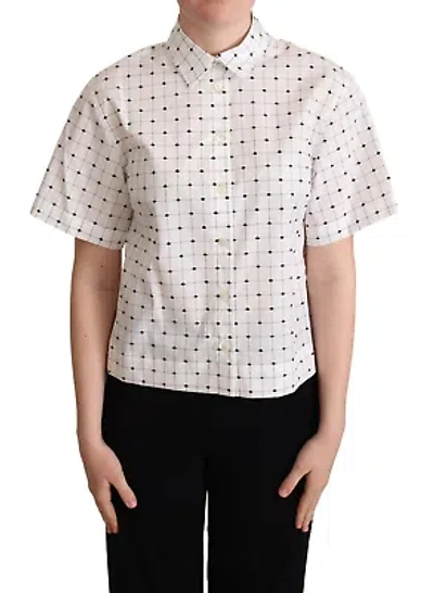 Pre-owned Dolce & Gabbana White Polka Dot Cotton Collared Shirt Top