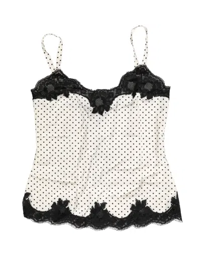 Dolce & Gabbana White Polka Dot Lace-trimmed Camisole Top Underwear