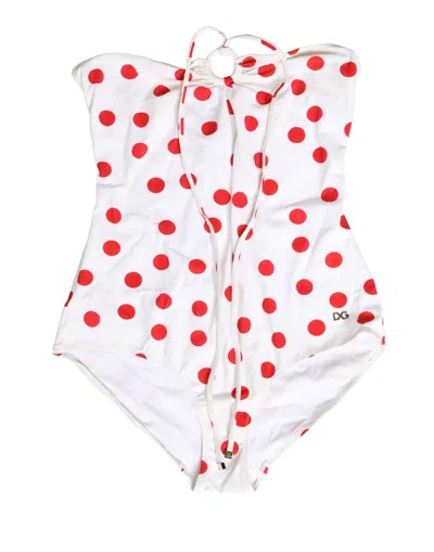 Dolce & Gabbana White Polka Dot One-piece Swimsuit Swimwear