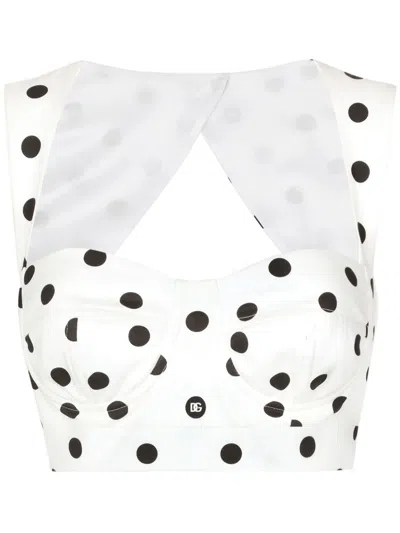 DOLCE & GABBANA POLKA DOT-PRINT CORSET TOP - WOMEN'S - COTTON/ELASTANE