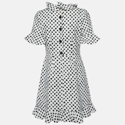 Pre-owned Dolce & Gabbana White Polka Dot Print Cotton Flounced Dress M