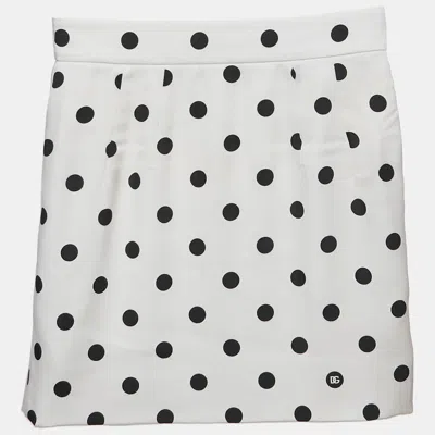 Pre-owned Dolce & Gabbana White Polka Dot Print Silk Mini Skirt Xs