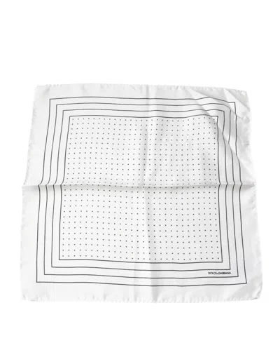 Pre-owned Dolce & Gabbana White Polka Dots Square Handkerchief Men's Scarf ()