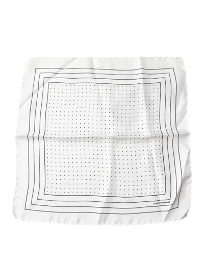 Pre-owned Dolce & Gabbana White Polka Dots Square Handkerchief Men's Scarf ()