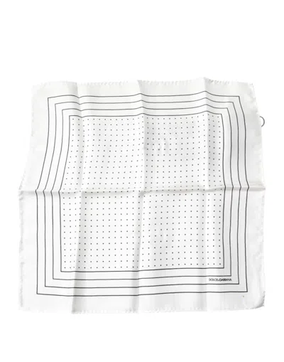 Pre-owned Dolce & Gabbana White Polka Dots Square Handkerchief Men's Scarf ()