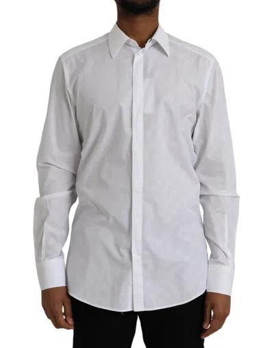 Dolce & Gabbana White Polka Dotted Cotton Dress Gold Shirt