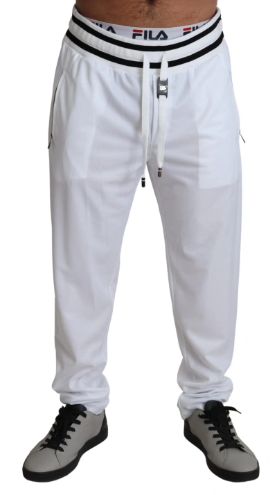 Dolce & Gabbana White Polyester Logo Patch Sweatpants Trousers