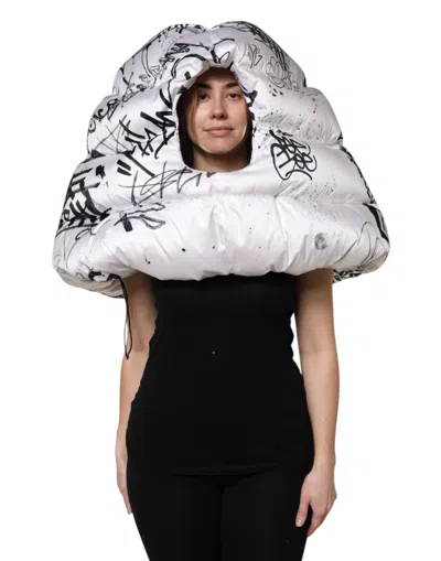 Dolce & Gabbana White Polyester Printed Hood Quilted Women's Hat