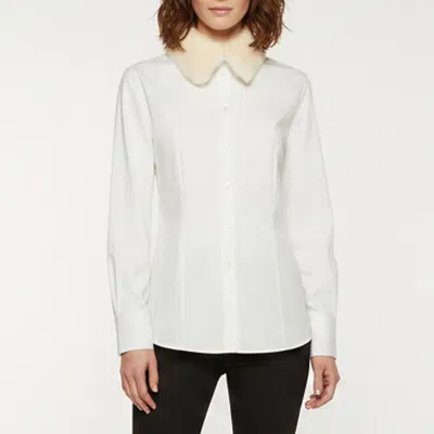 Pre-owned Dolce & Gabbana White Poplin And Fur Trim Button Up Shirt M