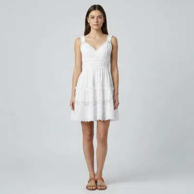 Pre-owned Dolce & Gabbana White Poplin And Lace Tiered Mini Dress M
