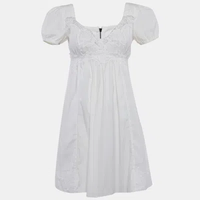 Pre-owned Dolce & Gabbana White Poplin Lace Overlay Detail Mini Dress M