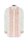 Dolce & Gabbana Lace-trim Cotton Button-down Shirt In Biancoottico