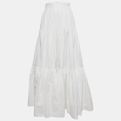 Pre-owned Dolce & Gabbana White Poplin Tiered Maxi Skirt Xs