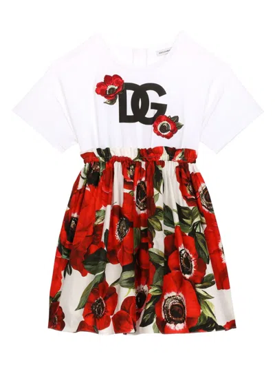 DOLCE & GABBANA WHITE POPPY PRINT COTTON DRESS