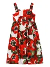 DOLCE & GABBANA WHITE POPPY PRINT COTTON DRESS