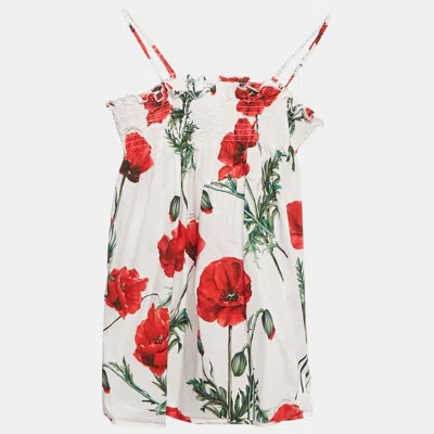 Pre-owned Dolce & Gabbana White Poppy Print Cotton Happy Garden Dress 5 Yrs